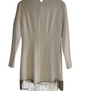 Elegant White Long Sleeve Top with Fringe Detail